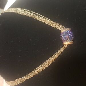 Elegant 22" Goldtone Multi-strand Necklace with Purple Barrel Statement Charm